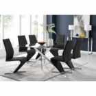 Furniture Box Leonardo Glass And Chrome Metal Dining Table And 6 x Black Willow Chairs Dining Set