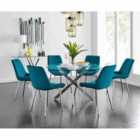 Furniture Box Novara 120cm Round Dining Table and 6 x Blue Pesaro Silver Leg Chairs