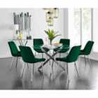 Furniture Box Novara 120cm Round Dining Table and 6 x Green Pesaro Silver Leg Chairs