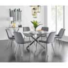 Furniture Box Novara 120cm Round Dining Table and 6 x Grey Pesaro Silver Leg Chairs