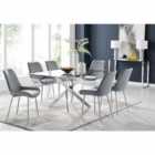 Furniture Box Leonardo 6 Seater Dining Table and 6 x Grey Pesaro Silver Leg Chairs