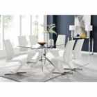 Furniture Box Leonardo Glass And Chrome Metal Dining Table And 6 x White Willow Chairs Dining Set