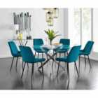 Furniture Box Novara 120cm Round Dining Table and 6 x Blue Pesaro Black Leg Chairs