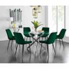 Furniture Box Novara 120cm Round Dining Table and 6 x Green Pesaro Black Leg Chairs