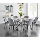 Furniture Box Novara 120cm Round Dining Table and 6 x Grey Pesaro Black Leg Chairs