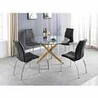 Furniture Box Novara Gold Metal Large Round Dining Table And 6 x Black Isco Chairs Set