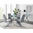 Furniture Box Novara Round Chrome Metal And Glass Dining Table And 4 x Elephant Grey Willow Dining Chairs Set