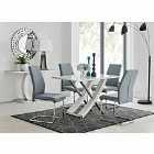 Furniture Box Mayfair 4 SeaterWhite High Gloss And Stainless Steel Dining Table And 4 x Elephant Grey Lorenzo Chairs Set