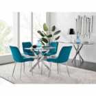 Furniture Box Novara 100cm Round Dining Table and 4 x Blue Pesaro Silver Leg Chairs