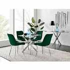 Furniture Box Novara 100cm Round Dining Table and 4 x Green Pesaro Silver Leg Chairs