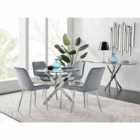 Furniture Box Novara 100cm Round Dining Table and 4 x Grey Pesaro Silver Leg Chairs