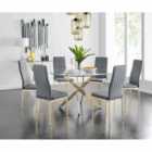 Furniture Box Novara 120cm Gold Round Dining Table and 6 x Grey Gold Leg Milan Chairs