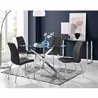 Furniture Box Leonardo Glass And Chrome Metal Dining Table And 4 x Black Isco Chairs Set