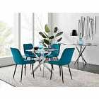 Furniture Box Novara 100cm Round Dining Table and 4 x Blue Pesaro Black Leg Chairs