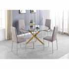 Furniture Box Novara Gold Metal Large Round Dining Table And 6 x Cappuccino Grey Milan Chairs Set