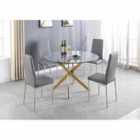 Furniture Box Novara Gold Metal Large Round Dining Table And 6 x Grey Milan Chairs Set