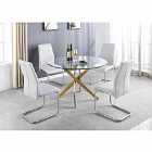 Furniture Box Novara Gold Metal Large Round Dining Table And 4 x White Lorenzo Chairs Set