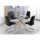 Furniture Box Novara Gold Metal Large Round Dining Table And 4 x Black Lorenzo Chairs Set