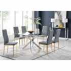 Furniture Box Leonardo 6 Seater Dining Table and 6 x Grey Gold Leg Milan Chairs