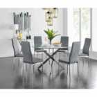 Furniture Box Novara Chrome Metal And Glass Large Round Dining Table And 6 x Grey Milan Chairs Set