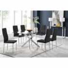 Furniture Box Leonardo Glass And Chrome Metal Dining Table And 6 x Black Milan Chairs Dining Set