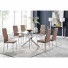 Furniture Box Leonardo Glass And Chrome Metal Dining Table And 6 x Cappuccino Grey Milan Chairs Dining Set