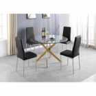 Furniture Box Novara Gold Metal Large Round Dining Table And 4 x Black Milan Chairs Set