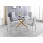 Furniture Box Novara Gold Metal Large Round Dining Table And 4 x White Milan Chairs Set