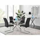 Furniture Box Novara Chrome Metal Round Glass Dining Table And 4 x Black Lorenzo Dining Chairs