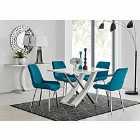 Furniture Box Mayfair 4 Seater Dining Table and 4 x Blue Pesaro Silver Leg Chairs