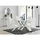 Furniture Box Mayfair 4 Seater White High Gloss And Stainless Steel Dining Table And 4 White Luxury Willow Chairs Set