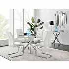 Furniture Box Novara Chrome Metal Round Glass Dining Table And 4 White Lorenzo Dining Chairs