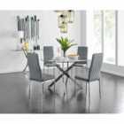 FurnitureBox Novara Round Dining Table, 4 Grey Milan Chairs
