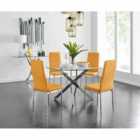 FurnitureBox Novara Round Dining Table, 4 Yellow Milan Chair