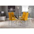 Furniture Box Novara Gold Metal Round Glass Dining Table And 4 x Mustard Milan Dining Chairs