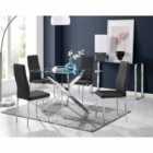 Furniture Box Leonardo Glass And Chrome Metal Dining Table And 4 x Black Milan Chairs Set