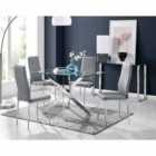 Furniture Box Leonardo Glass And Chrome Metal Dining Table And 4 x Elephant Grey Milan Chairs Set