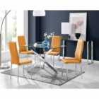 Furniture Box Leonardo Glass And Chrome Metal Dining Table And 4 x Mustard Milan Chairs Set