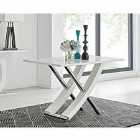 Furniture Box Mayfair 4 Seater White High Gloss And Stainless Steel Dining Table