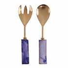 Fifty Five South Blue / Gold Serving Set, Set Of 2, Blue Agate / Gold Finish