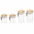 5Five Set Of 4 Modern White Glass Clip Jar With Bamboo Lid - 2 x750ml/2 x 1Ltr