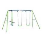 Outsunny Metal 2 Swings & Seesaw Set with Height Adjustable Seating - Blue/Green