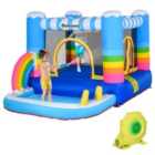 Outsunny Kids Rainbow Bouncy Castle Trampoline with Net & Pool