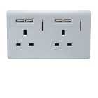 Trendi 2 Gang, 13 Amp Switched Socket with 4 x USB Ports - Silver
