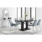 Furniture Box Imperia 6 Seater Black Dining Table and 6 x Grey Pesaro Silver Leg Chairs