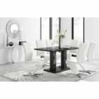 Furniture Box Imperia Black High Gloss Dining Table And 6 x White Luxury Willow Dining Chairs Set