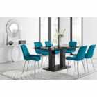 Furniture Box Imperia 6 Seater Black Dining Table and 6 x Blue Pesaro Silver Leg Chairs