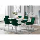Furniture Box Imperia 6 Seater White Dining Table and 6 x Green Pesaro Silver Leg Chairs