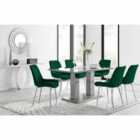 Furniture Box Imperia 6 Seater Grey Dining Table and 6 x Green Pesaro Silver Leg Chairs
