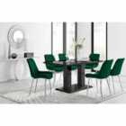 Furniture Box Imperia 6 Seater Black Dining Table and 6 x Green Pesaro Silver Leg Chairs